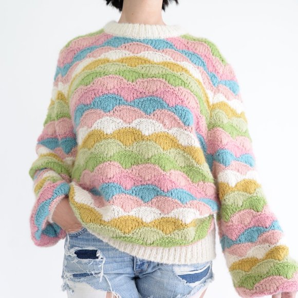 Ghanda Sweaters - Ghanda Multi-Colour Pastel Knit Long Sleeve Crewneck Sweater LG